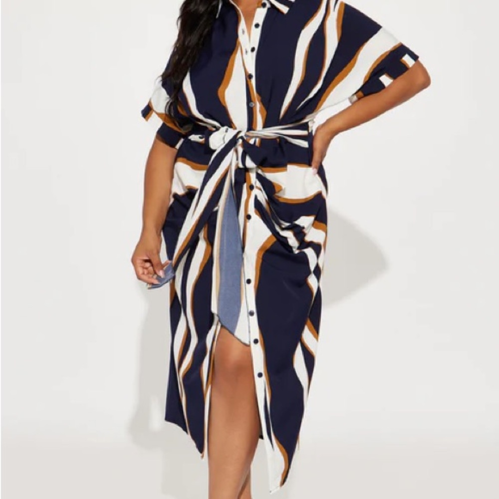 Fashion Nova Navy and White Midi Dress
